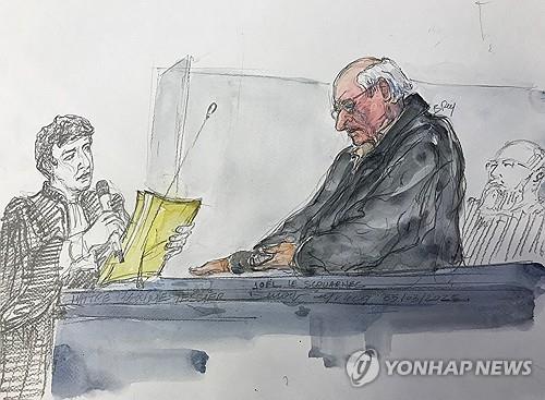지난 3월 법정에 선 조엘 르스쿠아르네크의 모습이 그려진 스케치 / 연합뉴스