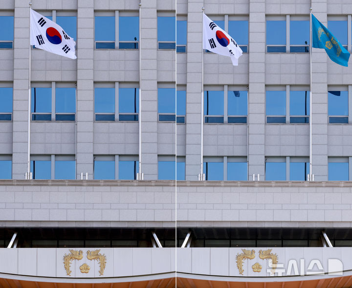 제21대 이재명 대통령 임기가 시작된 4일 서울 용산 대통령실 청사에 봉황기가 게양돼 있다