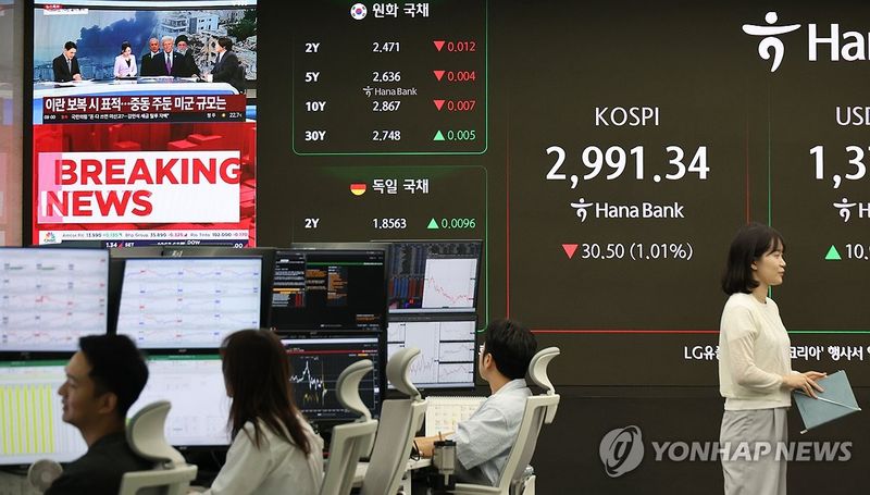 코스피 0.24% 하락…미국 이란 공습에 원화·주가 동반 약세