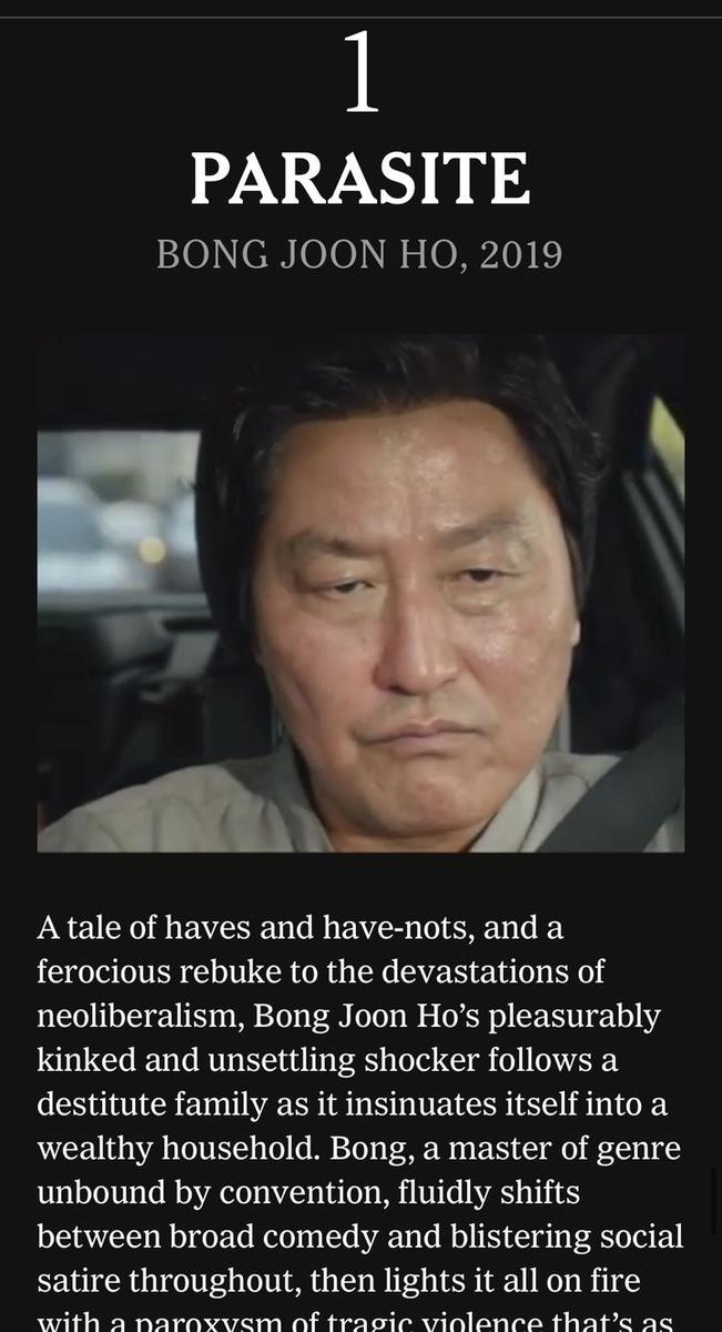 “21세기 영화의 새 지평”…봉준호·기생충, NYT 선정 1위→한국영화 위상 드높여