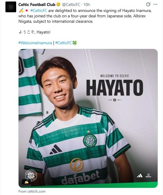 “일본 센터백 이나무라 영입”…셀틱, 양현준과 동행→4년 계약 체결 / 연합뉴스