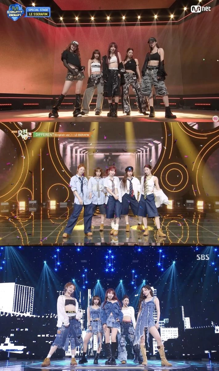 “르세라핌, 넘버원으로 증명했다”…‘DIFFERENT’ 음방 무대→차트 싹쓸이 / 하이브
