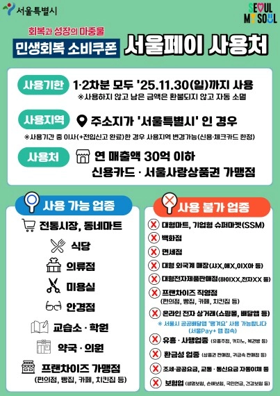 민생회복 소비쿠폰 서울페이 사용처 안내 / 서울시