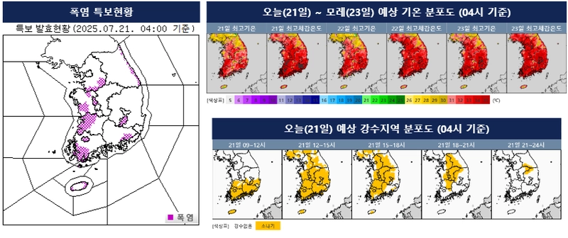 [오늘의 날씨] 전국 30~34도 무더위·열대야…전국 5~60mm 강한 소나기 주의 / 기상청