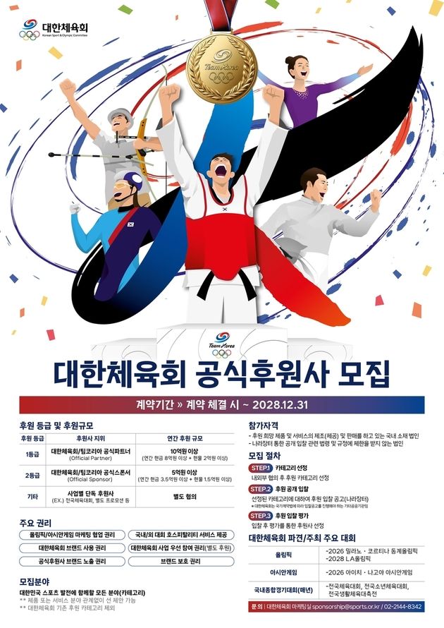 “공식 후원사 모집”…대한체육회, 2028년까지 팀코리아 동행 추진 / 연합뉴스