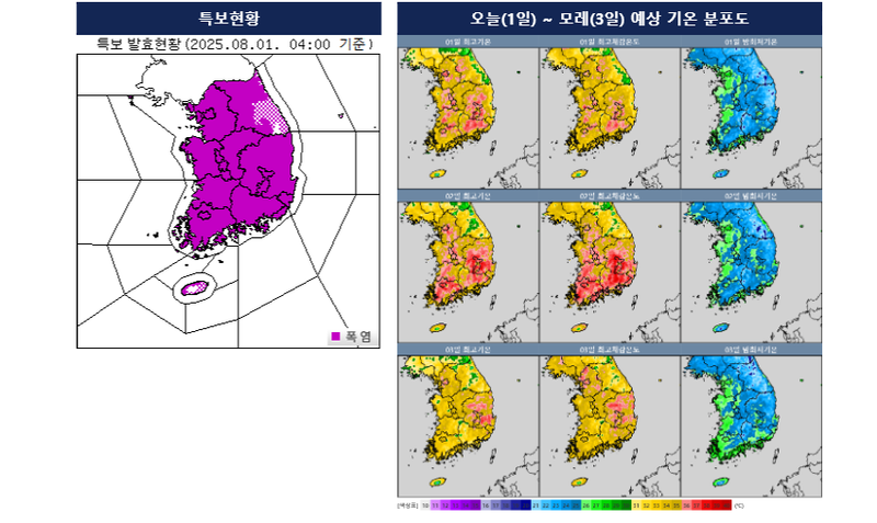 [오늘의 날씨] 전국 최고체감온도 35도 무더위…강원북부산지 20mm 소나기, 남해안·제주 너울 / 기상청