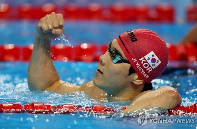 “한국 신기록 21초66”…지유찬, 세계선수권 자유형 50ｍ 결승 7위 / 연합뉴스