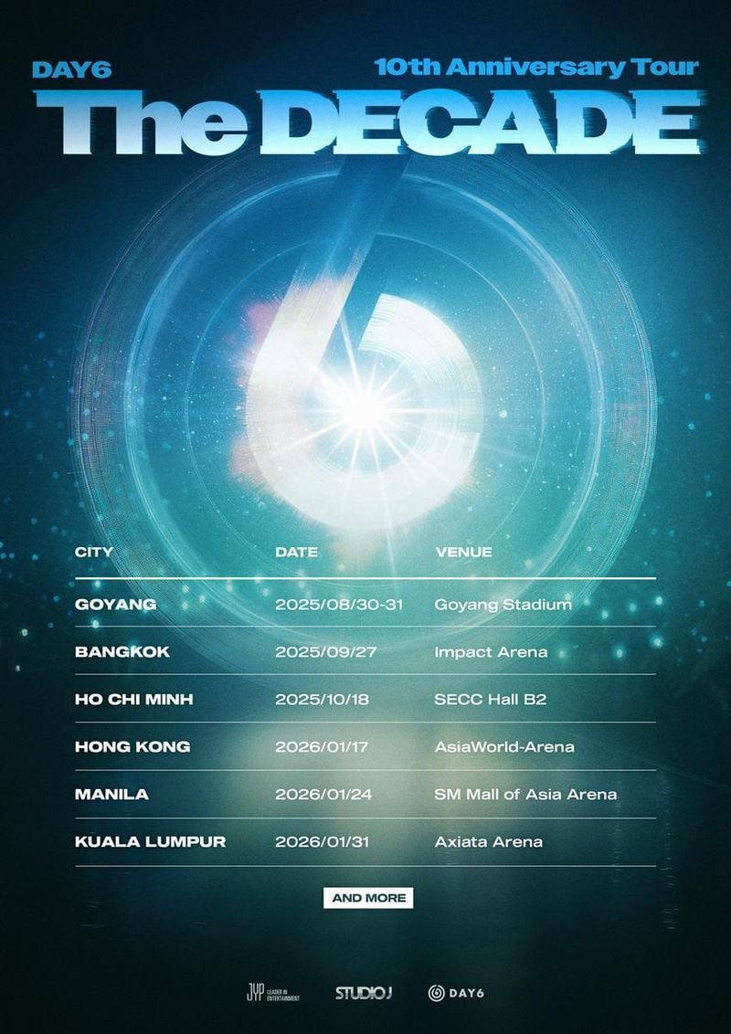 “DAY6, 데뷔 10주년의 역사를 연다”…‘The DECADE’ 투어→신보 발매로 글로벌 팬심 자극 / JYP엔터테인먼트
