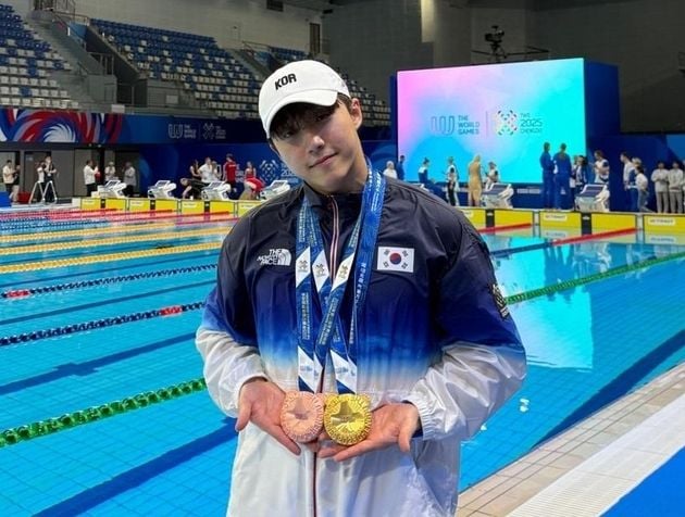 “13초74 대회신기록”…신명준, 월드게임 핀수영 50m 무호흡 잠영 금메달 / 연합뉴스