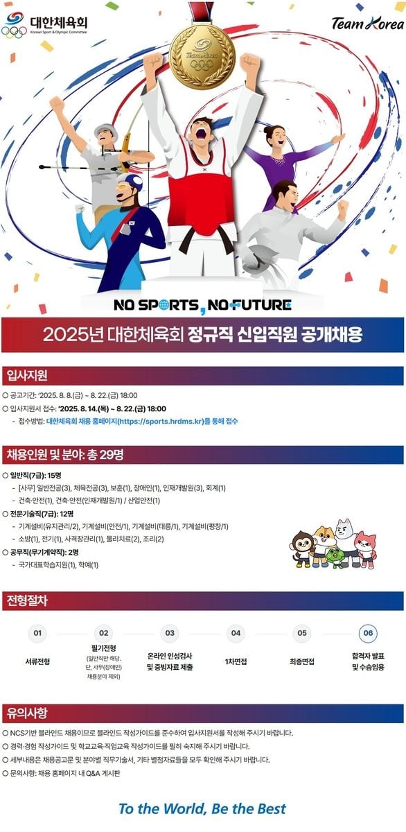 “정규직 29명 신규 채용”…대한체육회, 2025년 신입직원 공개모집 / 연합뉴스