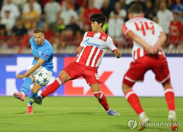 “설영우 풀타임 분투”…즈베즈다, 파포스에 1-2 패배로 UCL 본선 위기 / 연합뉴스