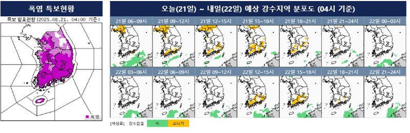 [오늘의 날씨] 전국 최고체감온도 35도 안팎…21일 수도권·강원북부 5~40mm 소나기 / 기상청