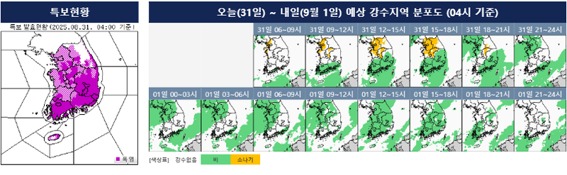 [오늘의 날씨] 전국 5~100mm 강한 비와 33도 안팎 무더위…천둥·번개 동반 / 기상청