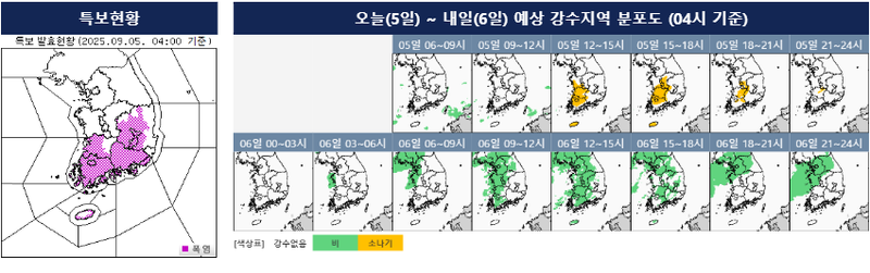 [오늘의 날씨] 충청·전라권 5~60mm 소나기…내일 서울 등 최대 100mm 이상 강한 비 / 기상청