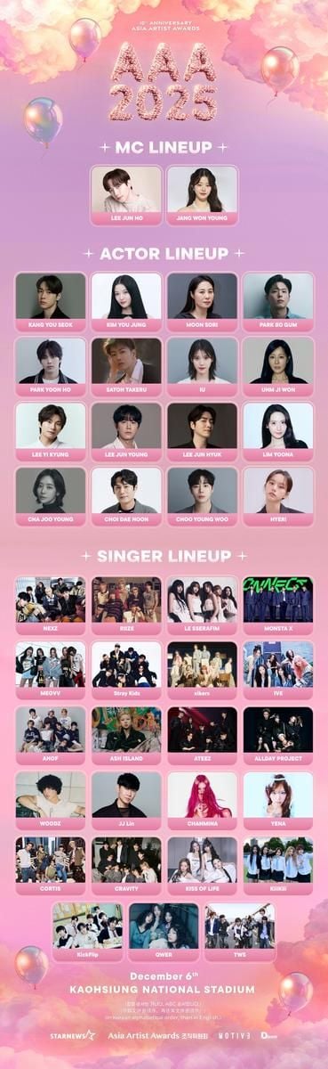 “아이유·박보검·스키즈”…‘10주년 AAA 2025’ 선행 매진→글로벌 스타 잔치 예고 / AAA조직위원회