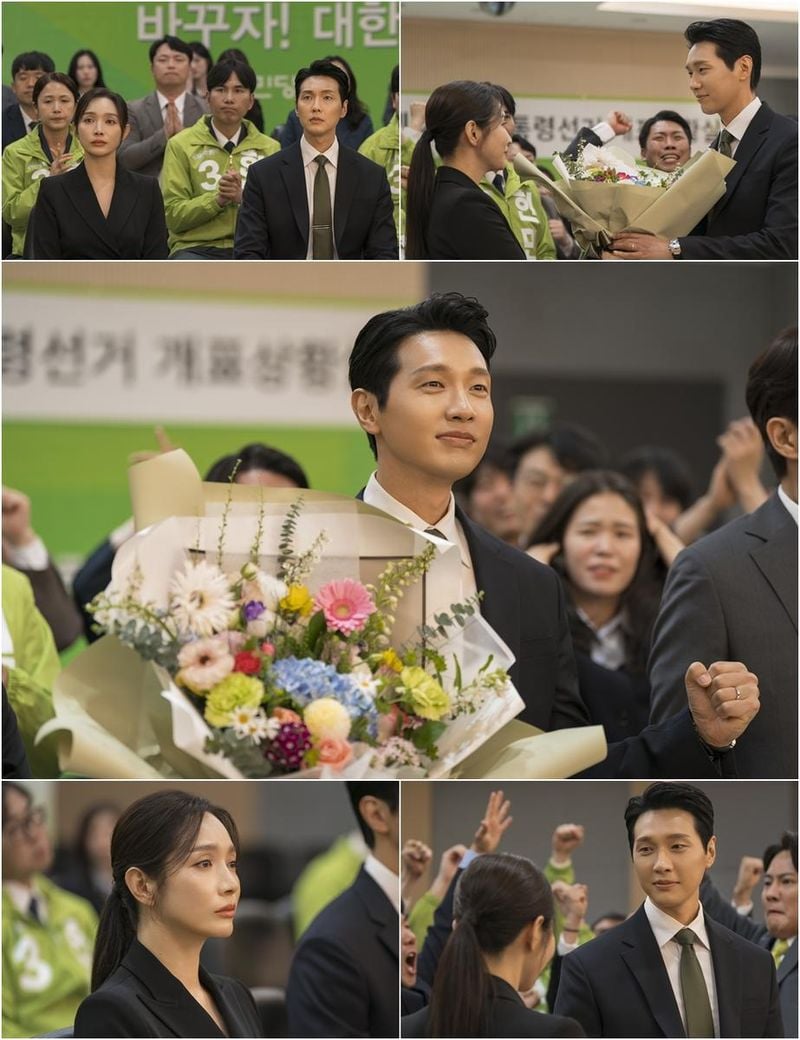 “극적 당선 순간 터졌다”…지현우·이민영, ‘퍼스트레이디’서 감정 롤러코스터→묵직한 동지애 / MBN