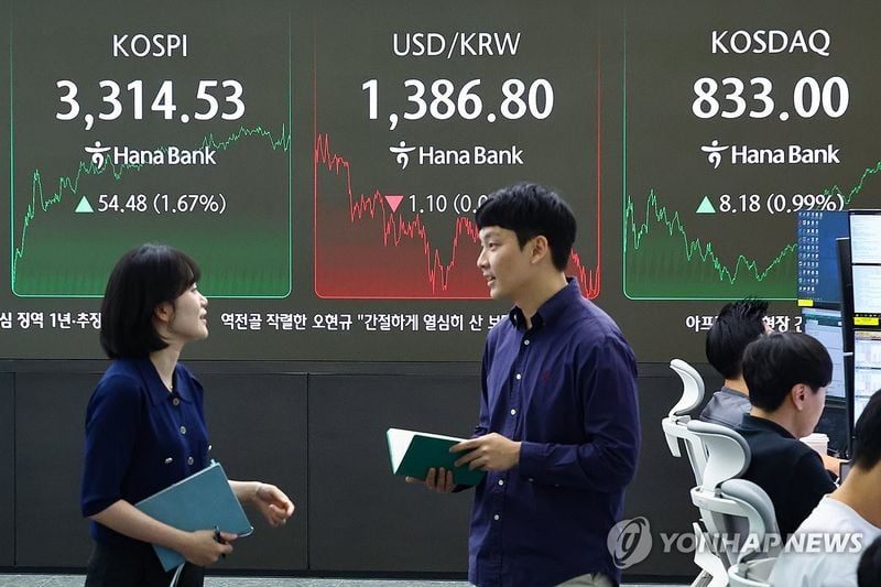 코스피 사상 최고치 경신…원/달러 환율 1,386.6원으로 소폭 하락