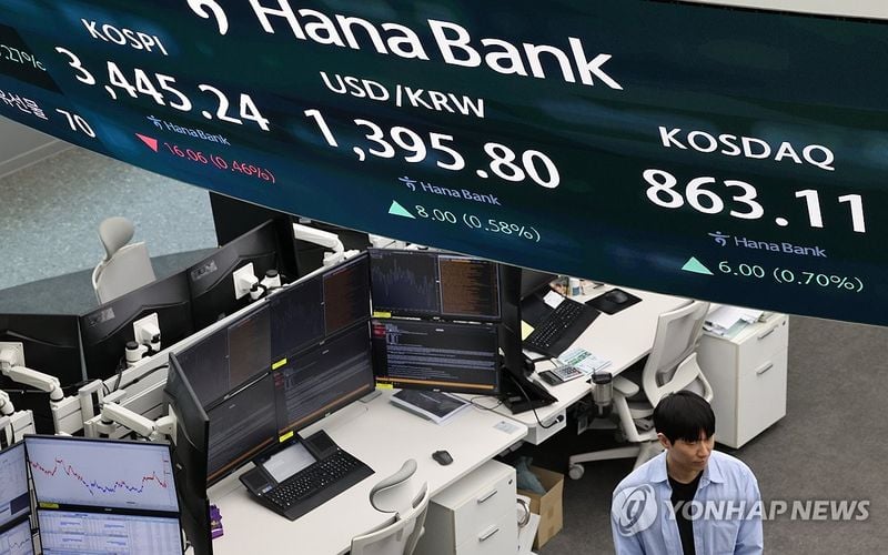 코스피, 사상 최고치 경신 뒤 0.46% 하락 마감…원화 환율 1,393원대 상승