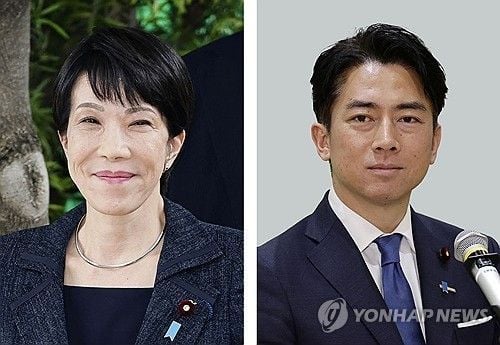일본 집권 자민당 총재 선거에서 양강 구도를 형성하고 있는 다카이치 사나에 전 경제안보담당상(왼쪽)과 고이즈미 신지로 농림수산상. 2025.9.15 / 연합뉴스