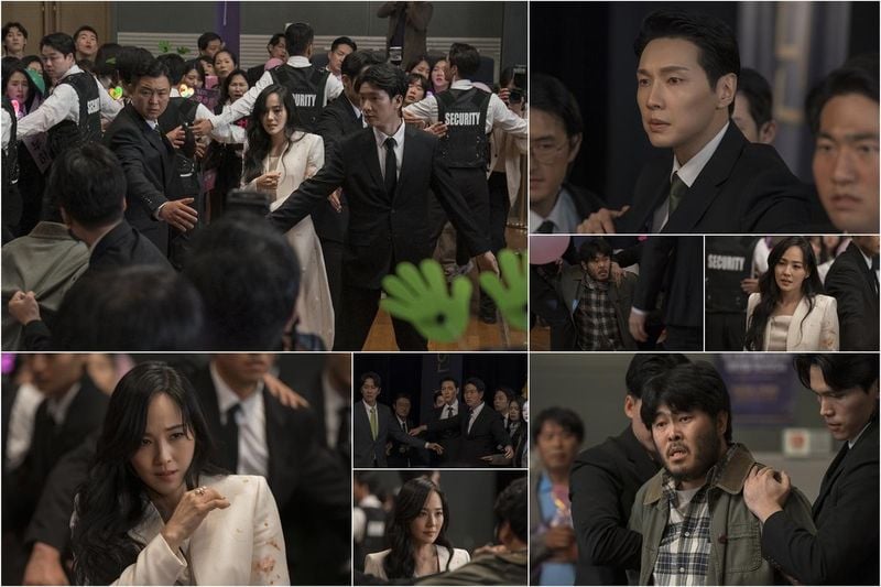 “피로 물든 환희의 순간”…유진·지현우, ‘퍼스트레이디’ 토마토 테러→첫 방송 초강력 전개 / MBN