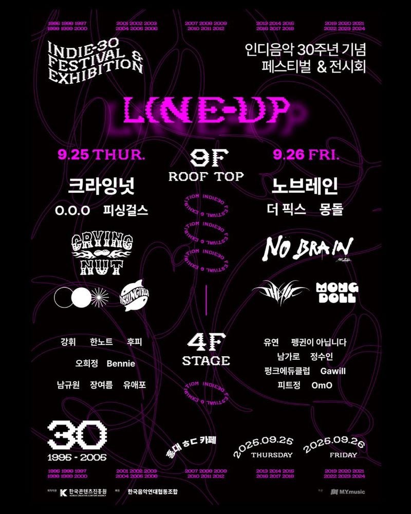 “크라잉넛·노브레인 열기 속으로”…‘인디 30주년 페스티벌’→세대 아우르는 대축제 / 엠와이뮤직