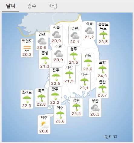 25일 전국 오늘 날씨(기상청 제공)