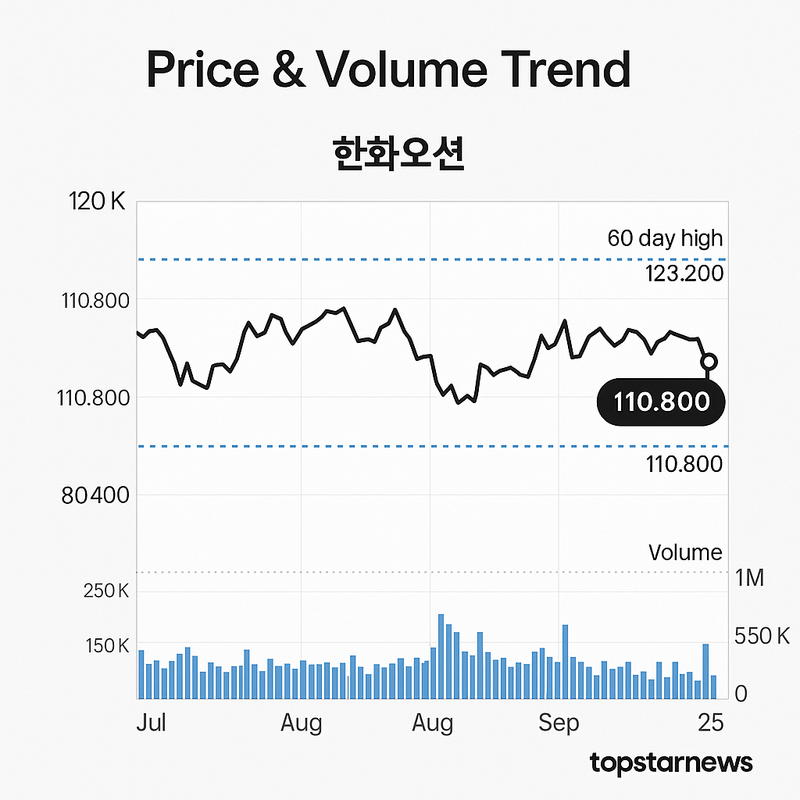 한화오션 0.18% 상승, 110,800원 장중…외인·기관 ‘혼조’ 수급
