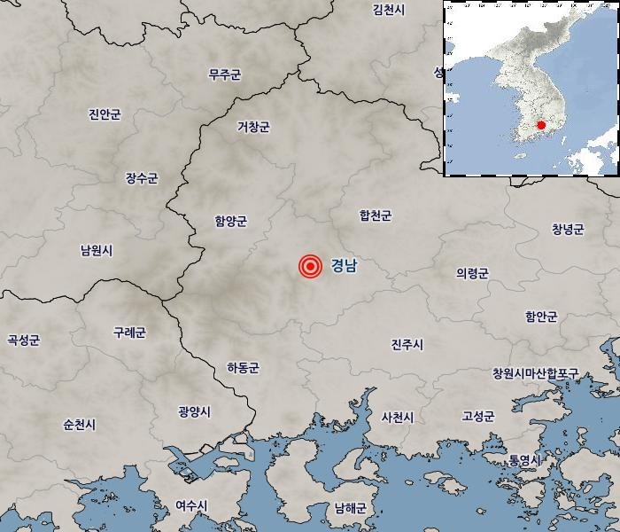 경남 산청군 동남동쪽서 규모 2.1 지진 발생…지역주민 진동 체감 / 기상청