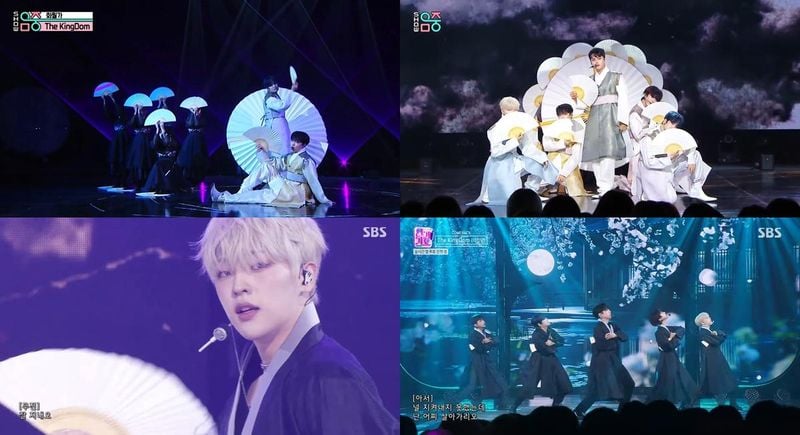 “더킹덤 한복 퍼포먼스 폭발”…더킹덤, ‘화월가’ 첫 주→음악방송 3사 올킬 / MBC '쇼! 음악중심',SBS '인기가요' 방송화면
