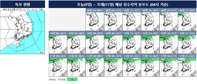 [오늘의 날씨] 동해안·제주도 5mm 미만~강원 최고 30mm 비…해상 물결 4m까지 높아 / 기상청