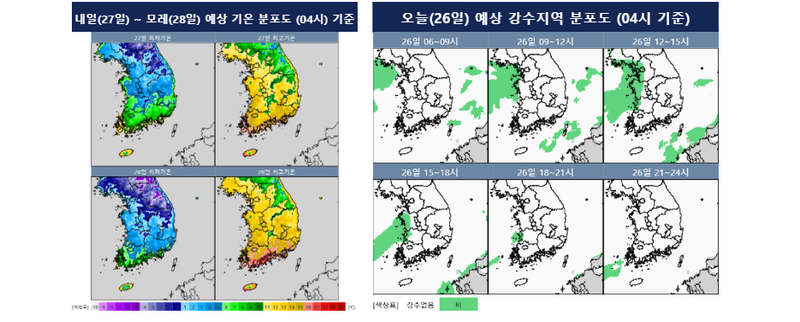 [오늘의 날씨] 수도권서부·충남·전북서해안 5mm 미만 비…북쪽 찬 공기 영향에 내일부터 급격한 기온하락 / 기상청