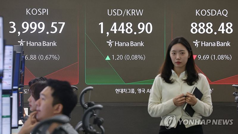 코스피 0.94% 하락, 4,000선 하회…美 증시 약세·AI주 불안에 투자심리 위축