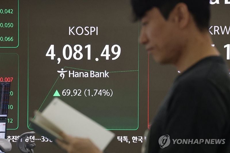 코스피 2% 가까이 상승…삼성전자·SK하이닉스 강세에 4,080선 회복