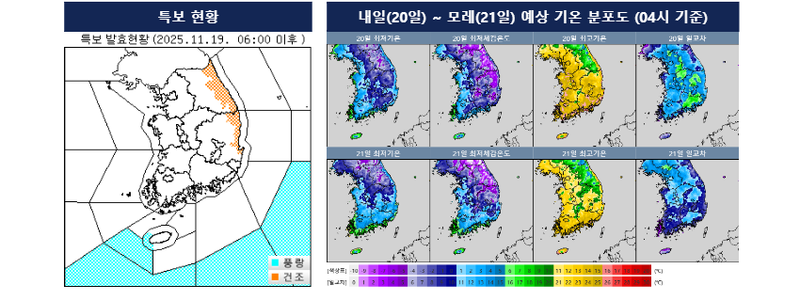 [오늘의 날씨] 영하권 한파에 낮 최고 6도~13도…강원·경북 ‘매우 건조’ 화재 위험 / 기상청