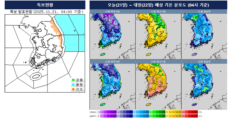 [오늘의 날씨] 강원·경북 초속 15m 강한 바람…영하권·일교차 15도 안팎 이어진다 / 기상청