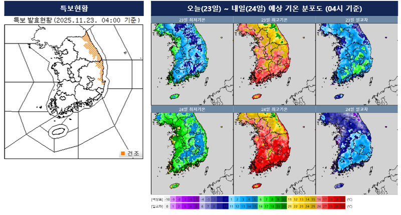 [오늘의 날씨] 중부 낮 최고 18도·서리·안개…강원동해안·경북동해안 건조특보 계속 / 기상청