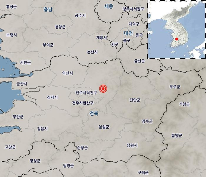 전북 완주군 규모 2.2 지진 발생…최대진도 Ⅲ, 인근 지역 흔들림 감지 / 기상청