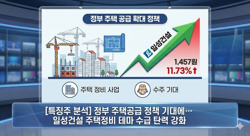 [특징주 분석] 정부 주택공급 정책 기대에… 일성건설 주택정비 테마 수급 탄력 강화