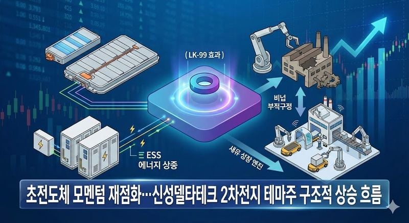 [특징주 분석] 초전도체 모멘텀 재점화… 신성델타테크 2차전지 테마주 구조적 상승 흐름