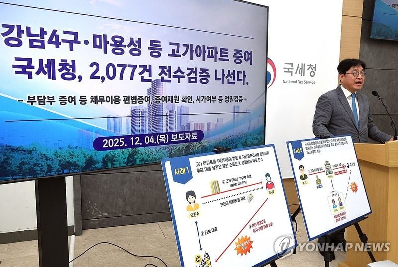 60억 아파트가 39억으로 '뚝'…국세청, 강남·마용성 증여 2천 건 현미경 검증 / 연합뉴스