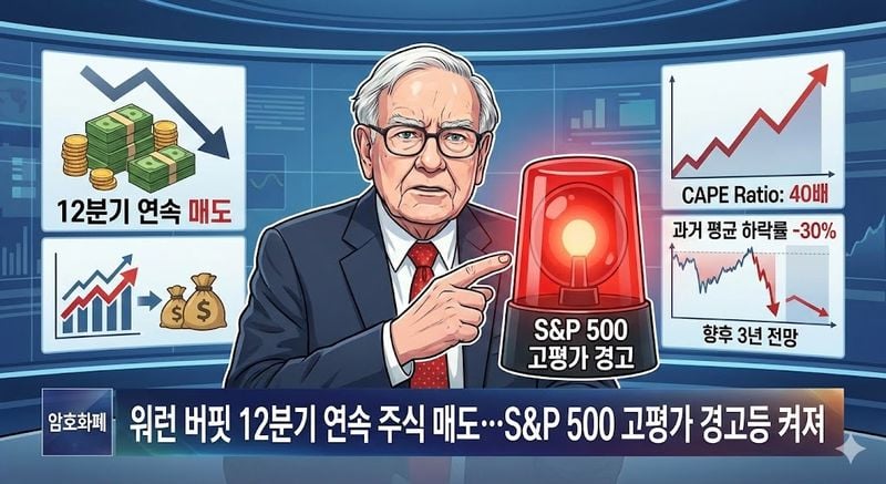 워런 버핏 12분기 연속 주식 매도…S&P 500 고평가 경고등 켜져
