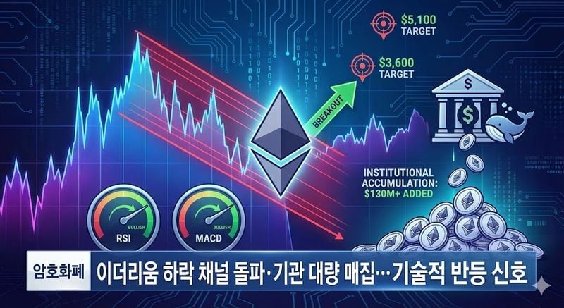 이더리움 하락 채널 돌파·기관 대량 매집… 기술적 반등 신호