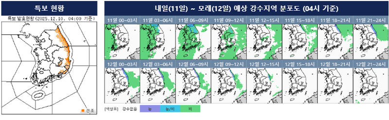 [오늘의 날씨] 내일 전국 5~10mm 비·최대 10cm 눈…동해안·대구 등 매우 건조 / 기상청
