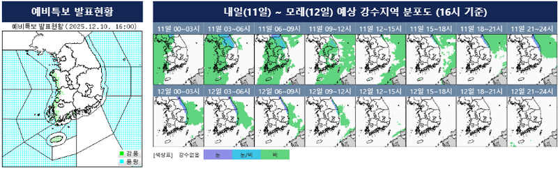 [내일의 날씨] 동풍 따라 강원 3~8cm 눈·전국 5~15mm 비…모레 아침 영하권 급추위 / 기상청