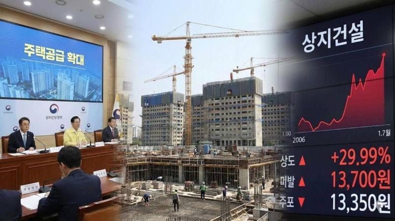 ▲ 상지건설은 정부 주택공급 정책 강화와 대규모 수주 계약에 힘입어 급등세를 나타내고 있다. 사진은 상지건설 현장 전경.