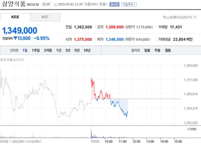 “장 초반 강세에서 약세로 전환”…삼양식품, 7월 3일 주가 소폭 하락
