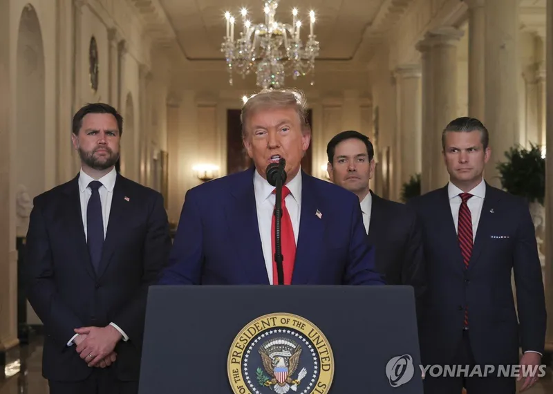 이란 공격 후 대국민 연설하는 트럼프 대통령 / 연합뉴스