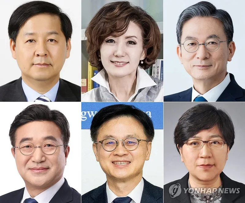 대통령실은 29일 이재명 대통령의 장관급 추가 인선을 발표했다. 왼쪽 위부터 구윤철, 이진숙, 정성호, 왼쪽 아래부터 윤호중, 김정관, 정은경 후보자 / 연합뉴스