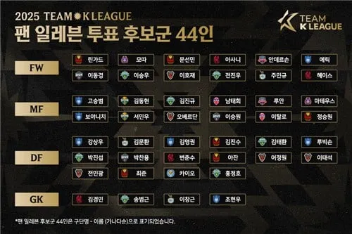 “팬 일레븐 후보 44명 공개”…린가드, K리그 대표로 뉴캐슬전→출전 여부 주목 / 연합뉴스